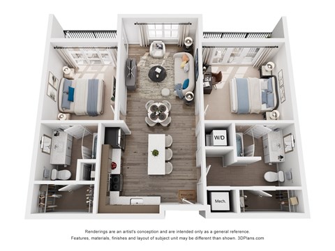 Floor plan for 2 beds, 2 baths, 1028 sqft